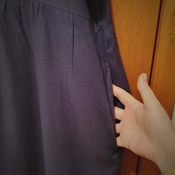 ANKO Navy Blue Short-Sleeve Gathered Waist Double Pockets Dress - Picture 6 of 8